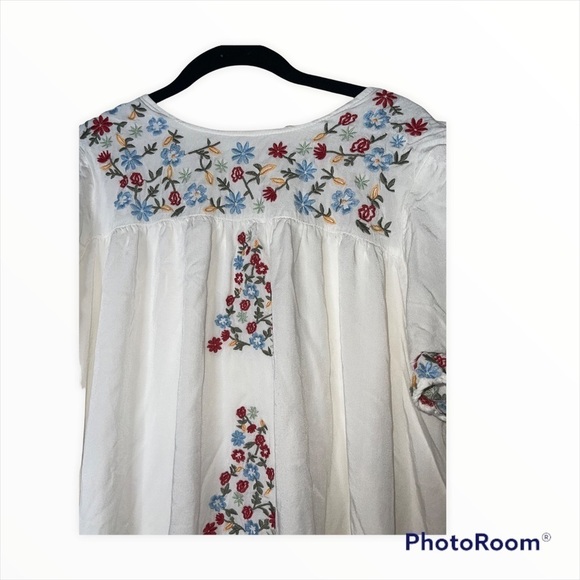 ORANGE CREEK LA White Floral Embroidered Short Sleeve Midi Dress Size Large - Picture 10 of 12